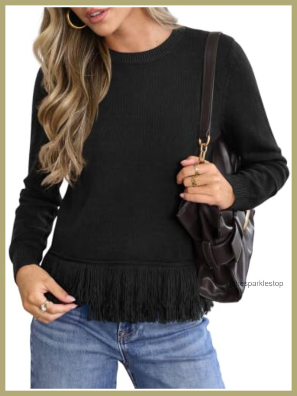 Long Sleeve Fringe Hem Chunky Ribbed Knit Sweater Relaxed Fit Boho Pullover